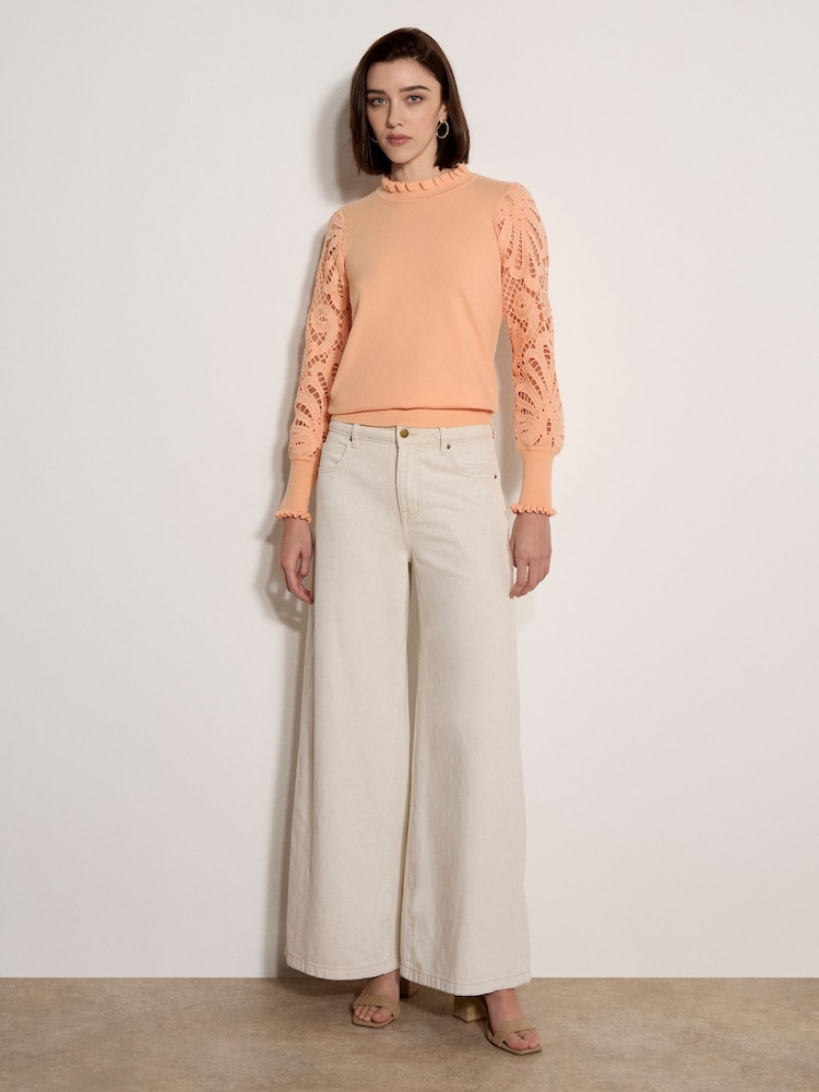 Apricot Orange Lace Mesh Jumper - Image 1 of 3