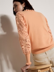 Apricot Orange Lace Mesh Jumper - Image 2 of 3