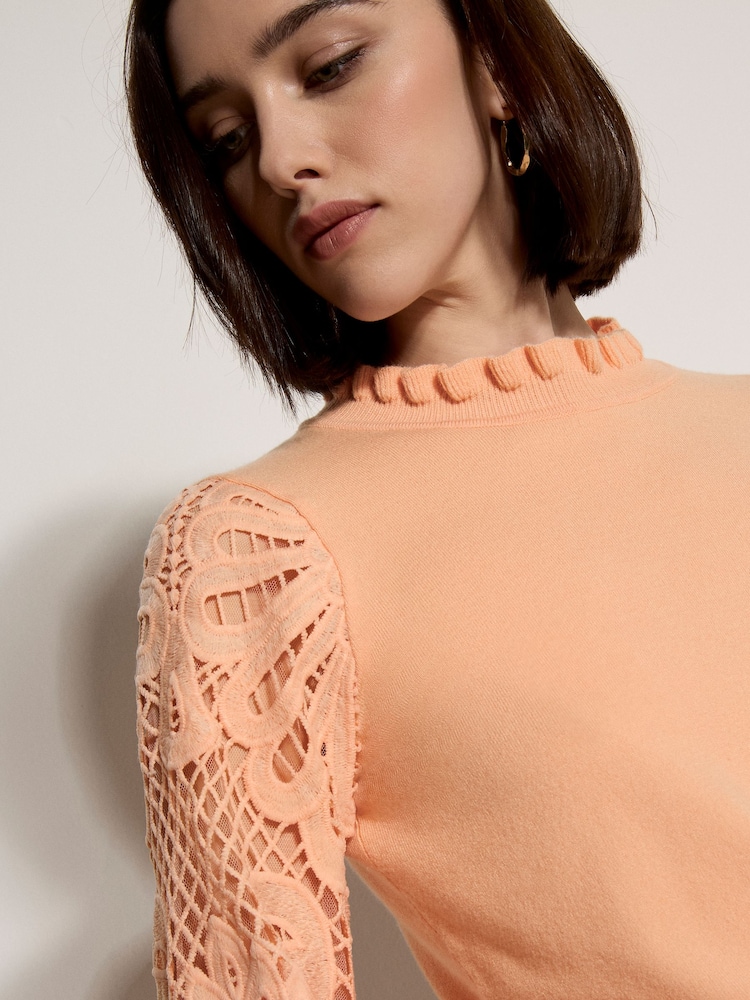 Apricot Orange Lace Mesh Jumper - Image 3 of 3