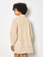 ナチュラル - Apricot Broderie Anglaise Cotton Swing Mini Dress - 画像 3 / 3