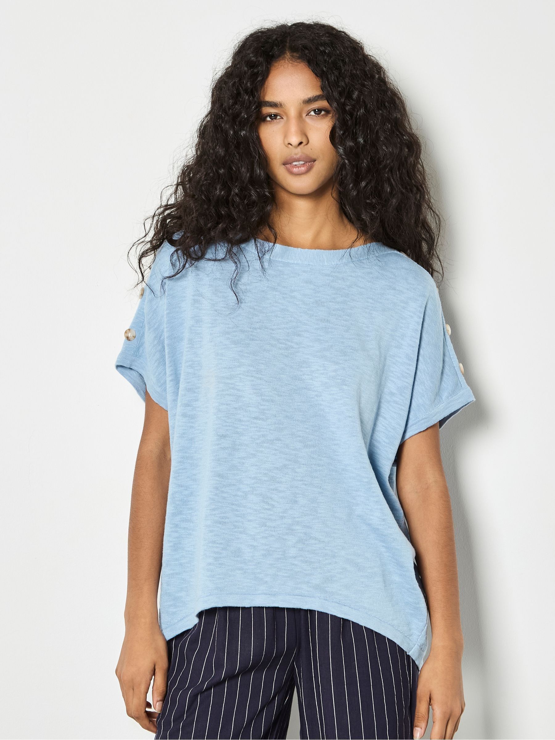 トップス NC Buy Apricot Blue Button Detail Knitted T-Shirt from the Next UK