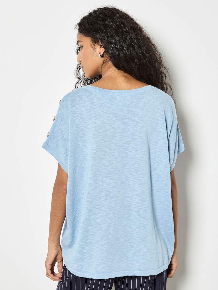 Apricot Blue Button Detail Knitted T-Shirt - Image 2 of 3 Apricot Blue Button Detail Knitted T-Shirt - Image 2 of 3