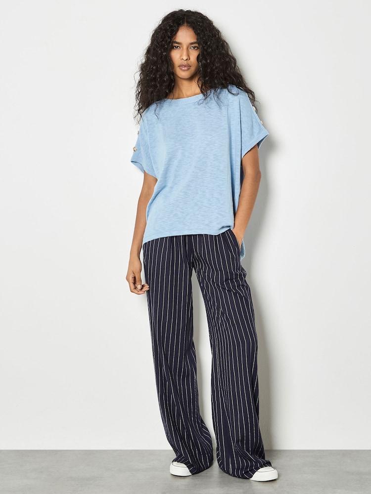 Apricot Blue Button Detail Knitted T-Shirt - Image 3 of 3 Apricot Blue Button Detail Knitted T-Shirt - Image 3 of 3