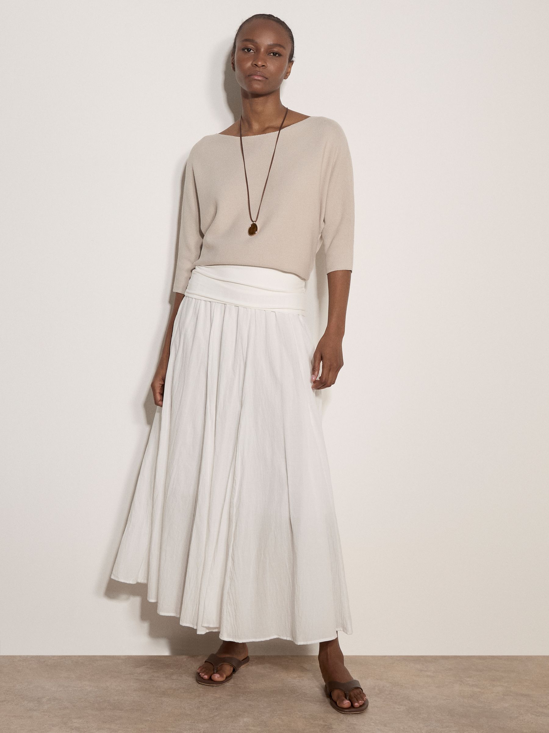Buy Apricot Cream Jersey Waistband Cotton Midaxi Skirt from the