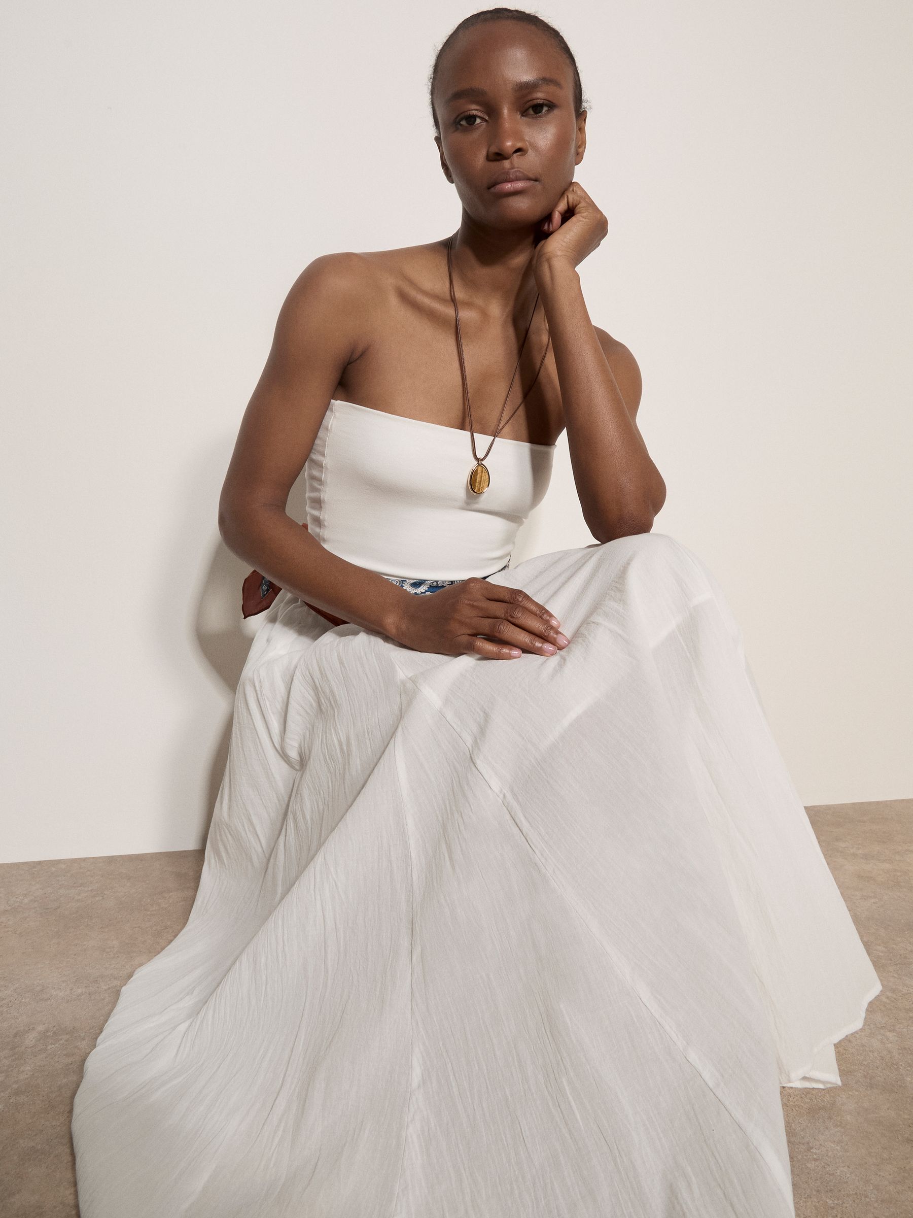 Buy Apricot Cream Jersey Waistband Cotton Midaxi Skirt from the