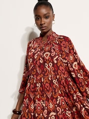 Apricot Red Shimmer Ikat Babydoll Midi Dress - Image 5 of 5