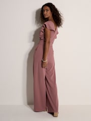 Apricot Purple Ruffle Sleeve Pleat Detail Jumpsuit - Image 2 of 3