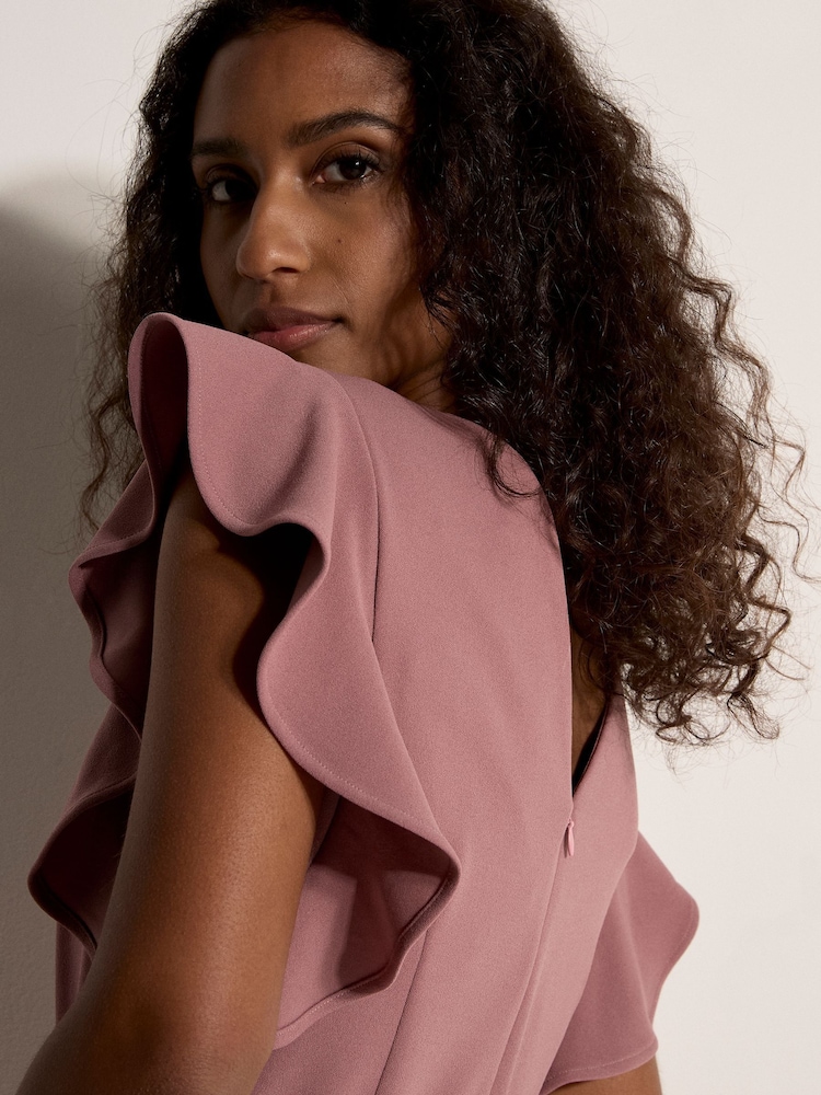 Apricot Purple Ruffle Sleeve Pleat Detail Jumpsuit - Image 3 of 3