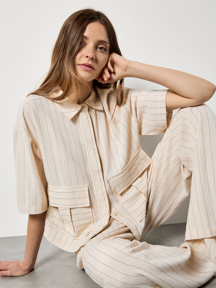 Apricot Natural Pinstripe Linen Blend Shirt - Image 1 of 3