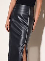 Friends Like These Black Faux Leather PU Embellished Midi Pencil Skirt - Image 4 of 5