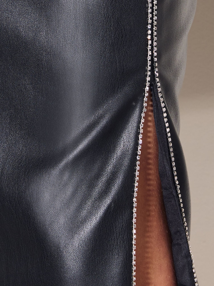 Friends Like These Black Faux Leather PU Embellished Midi Pencil Skirt - Image 5 of 5