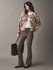 Mocha Brown Flare Leg Denim Jersey Leggings - Image 1 of 8