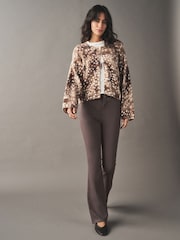 Mocha Brown Flare Leg Denim Jersey Leggings - Image 2 of 8