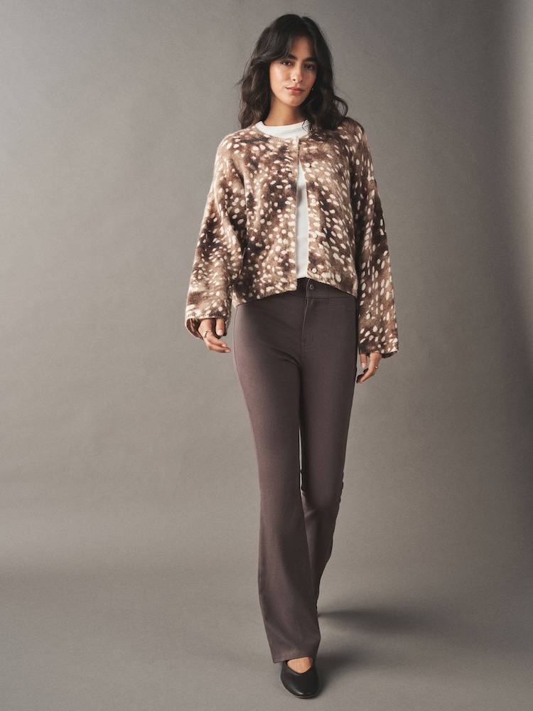 Mocha Brown Flare Leg Denim Jersey Leggings - Image 2 of 8 Mocha Brown Flare Leg Denim Jersey Leggings - Image 2 of 8