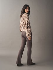 Mocha Brown Flare Leg Denim Jersey Leggings - Image 3 of 8