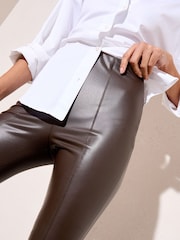 Friends Like These Chocolate Brown Petite Faux Leather PU Leggings - Image 2 of 4