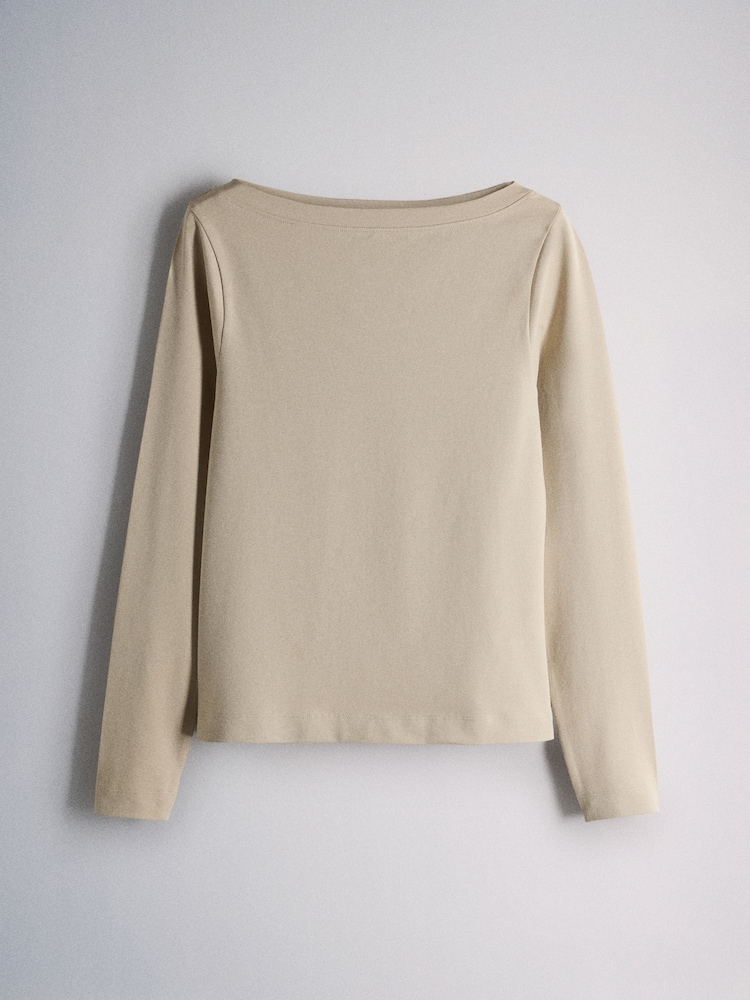 The Set 3 Pack Boat Neck Long Sleeve Tops Cream/Taupe/Pink - Image 2 of 6