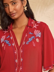 Love & Roses Red Seahorse Petite Embroidered Beach Shirt - Image 2 of 5
