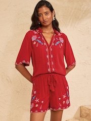 Red Seahorse - Love & Roses Embroidered Beach Shorts - Obraz 3 z 4
