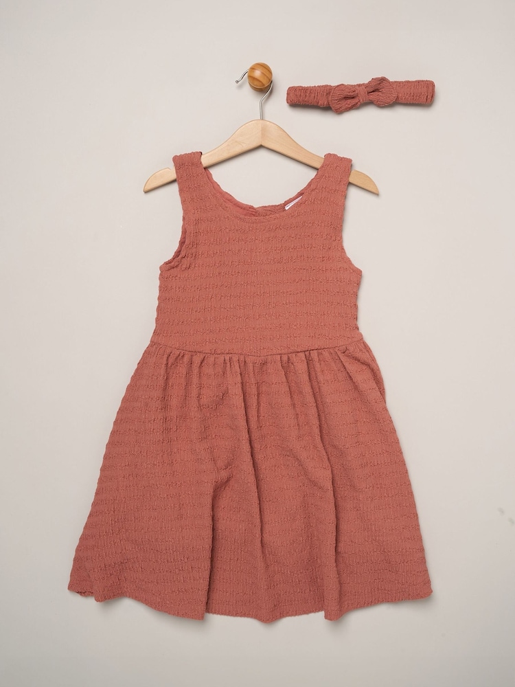 Miss Red Textured Dress And Headband Outfit Set - Image 1 of 4