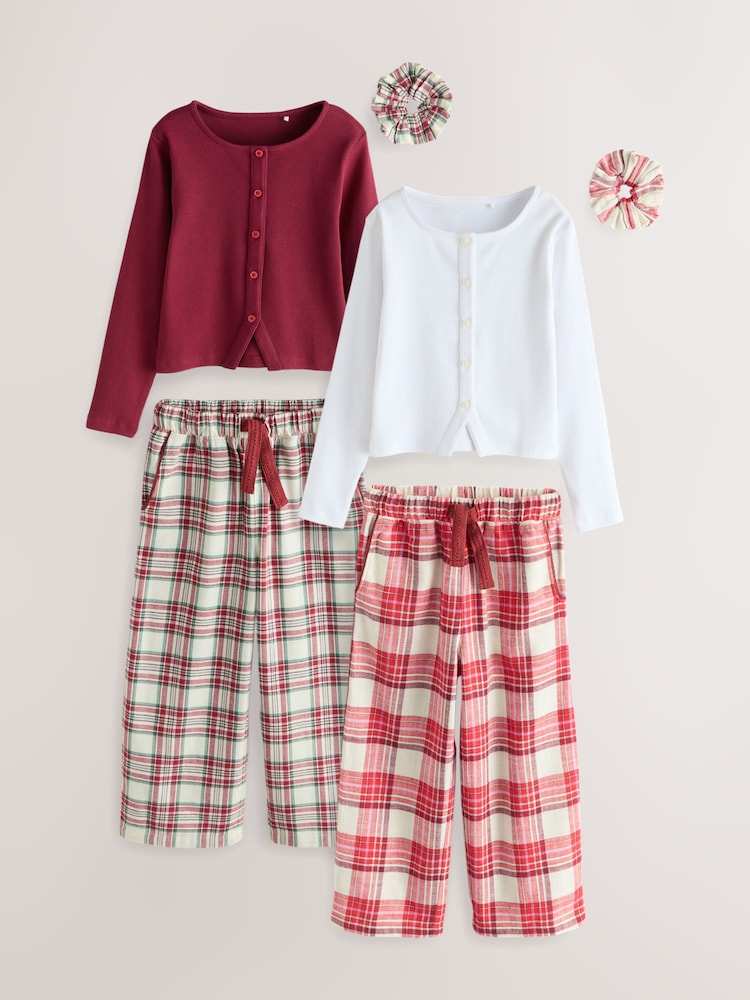Red/Ecru Woven Wide Leg Pyjamas Set 2 Pack (3-16yrs) - Image 1 of 3 Red/Ecru Woven Wide Leg Pyjamas Set 2 Pack (3-16yrs) - Image 1 of 3