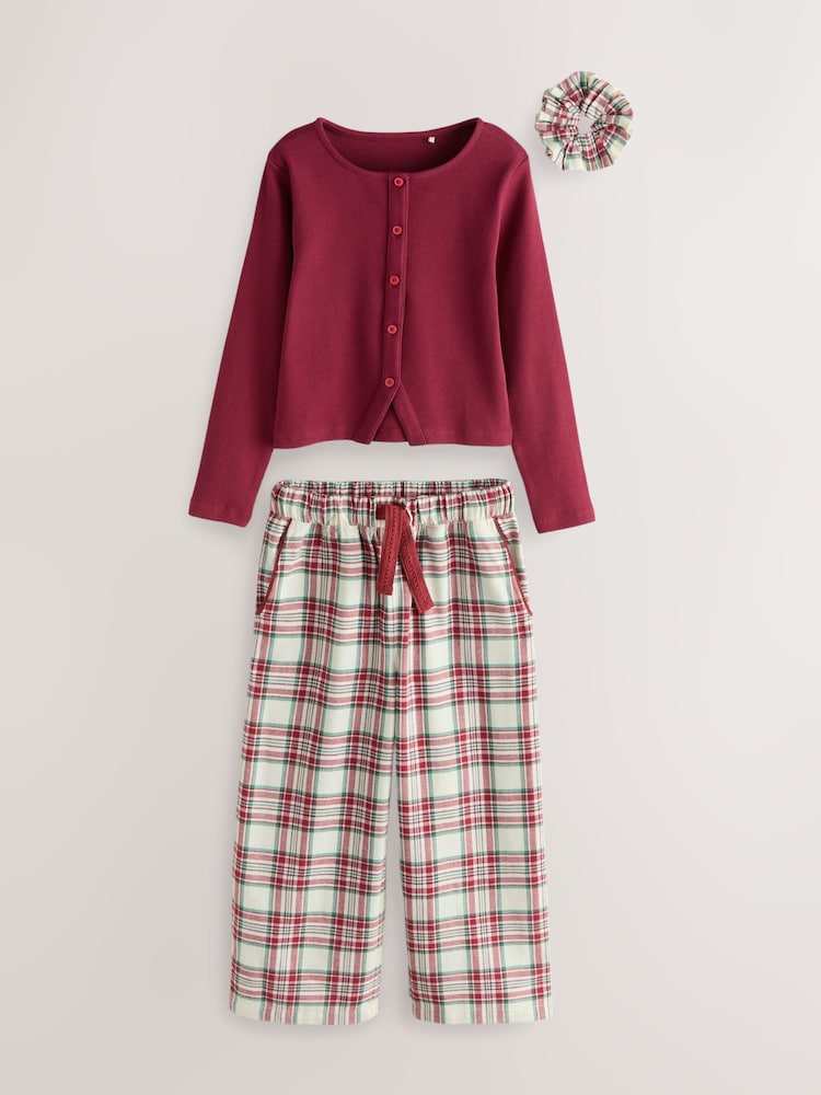 Red/Ecru Woven Wide Leg Pyjamas Set 2 Pack (3-16yrs) - Image 2 of 3 Red/Ecru Woven Wide Leg Pyjamas Set 2 Pack (3-16yrs) - Image 2 of 3