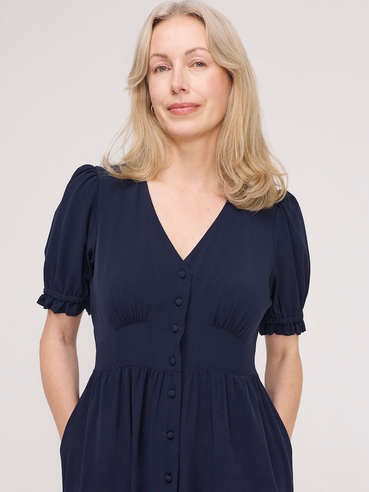 Finery Blue Samantha Button through Midi Dress - Image 2 of 4