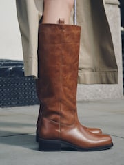 Tan Brown Standard fit Forever Comfort® Leather Knee High Pull On Boots - Image 5 of 10