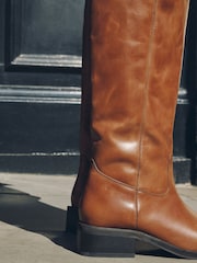 Tan Brown Standard fit Forever Comfort® Leather Knee High Pull On Boots - Image 8 of 10