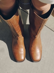 Tan Brown Standard fit Forever Comfort® Leather Knee High Pull On Boots - Image 9 of 10