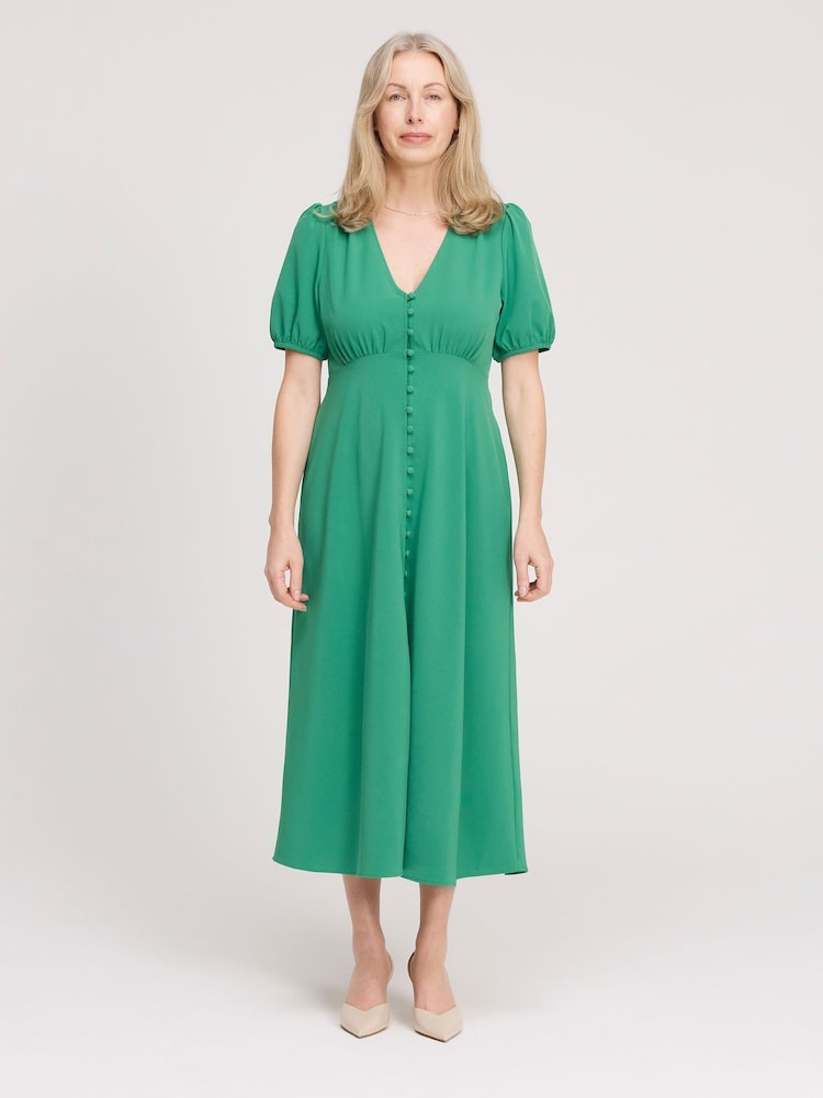 Finery Green Robyn Button Through Midi Dress - Image 1 of 4