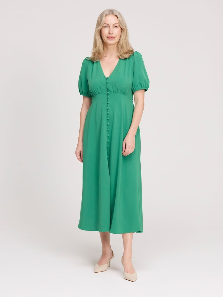Finery Green Robyn Button Through Midi Dress - Image 2 of 4