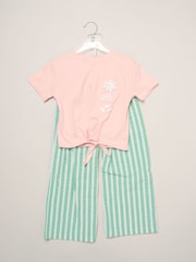 Miss Pink Flower Market Tie-Front Tee & Seersucker Stripe Trousers Set - Image 1 of 4