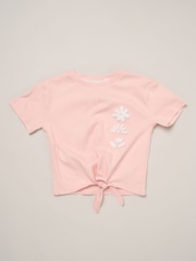 Miss Pink Flower Market Tie-Front Tee & Seersucker Stripe Trousers Set - Image 3 of 4