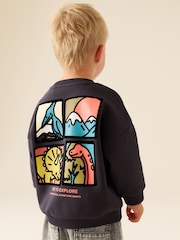 Dark Grey Dinosaur Back Printed Crew Neck Sweat Top (3mths-7yrs) - Image 1 of 4