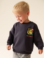 Dark Grey Dinosaur Back Printed Crew Neck Sweat Top (3mths-7yrs) - Image 2 of 4