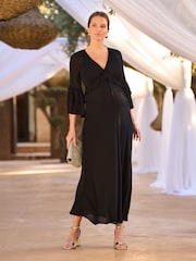 Seraphine Black Frill Detail Maternity And Nursing Dress - Image 2 of 6
