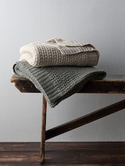 The Set 2 Pack Sage Green/Cream Ribbed Waffle Knitted Throws - Image 1 of 5