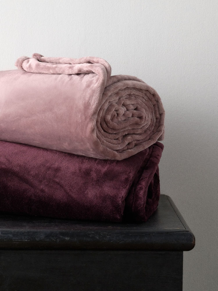 The Set 2 Pack Burgundy/Mauve Fleece Throws - Image 1 of 7 The Set 2 Pack Burgundy/Mauve Fleece Throws - Image 1 of 7