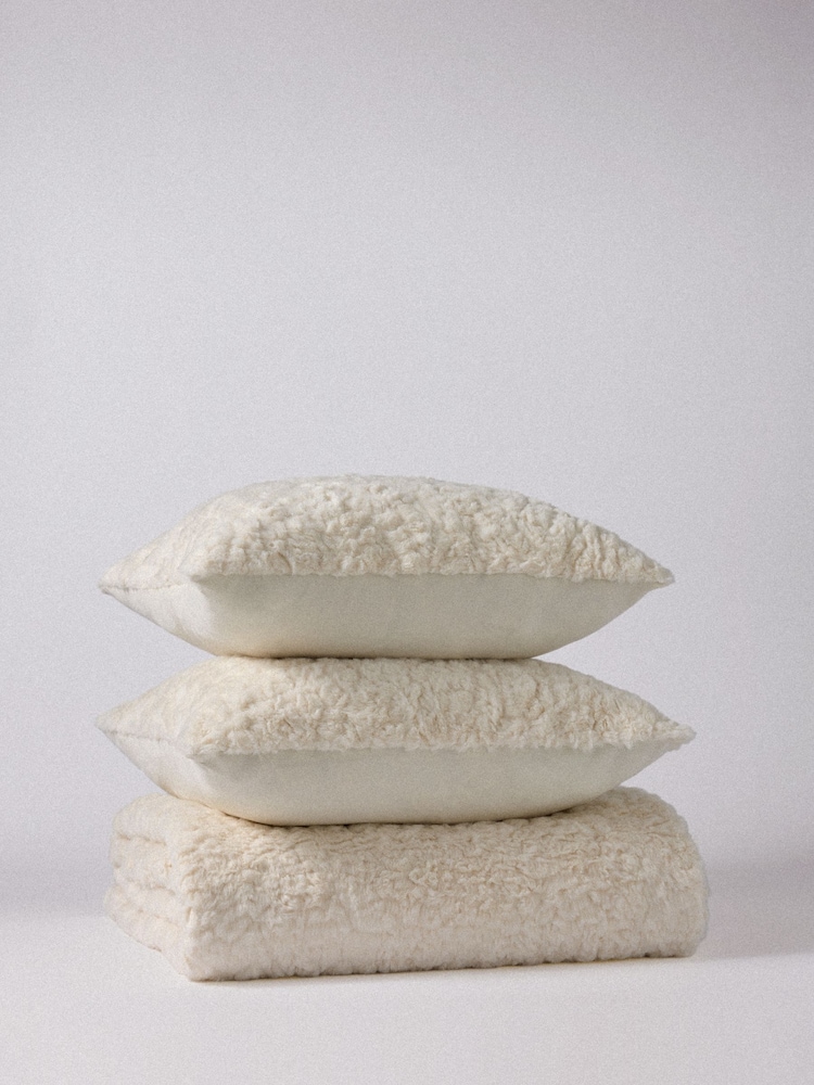 The Set 3 Piece Cream Textured Faux Fur Throw and Cushion Covers - Image 1 of 2