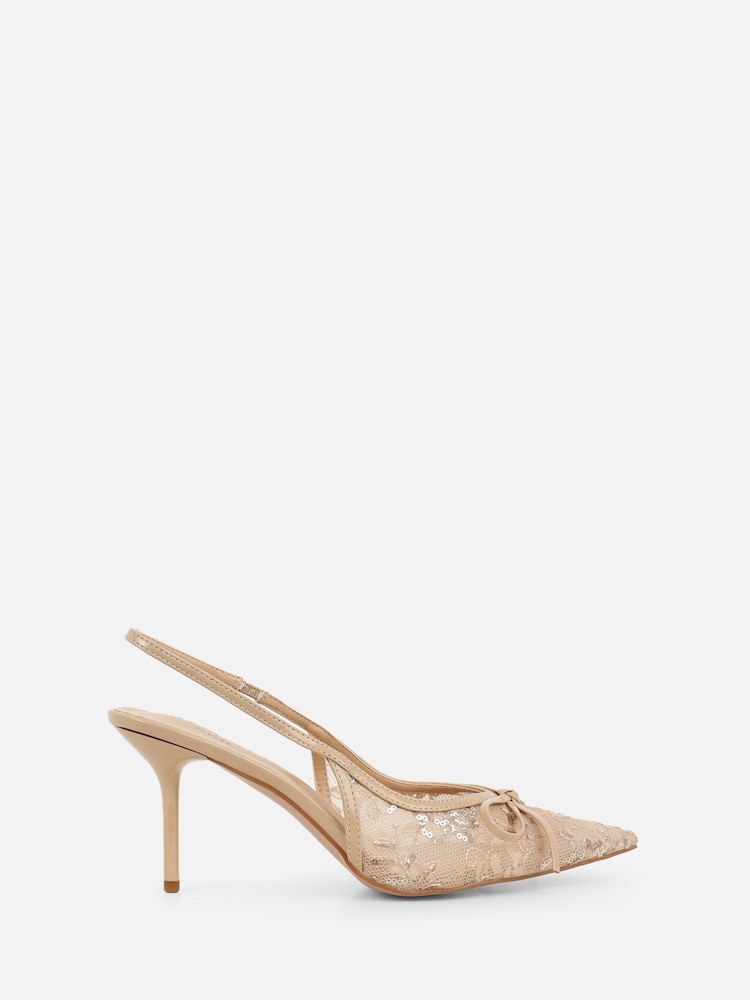 Simmi London Nude Saskia Bow Detail Slingback Court Shoes - Image 2 of 4