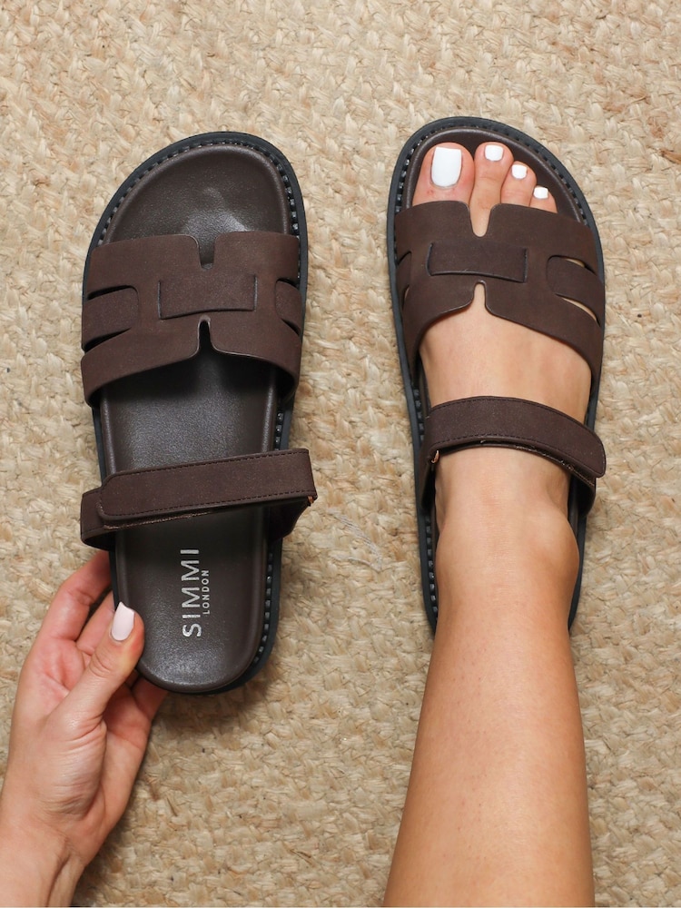 Simmi London Brown Adelle Chunky Strap Footbed Slides - Image 1 of 4
