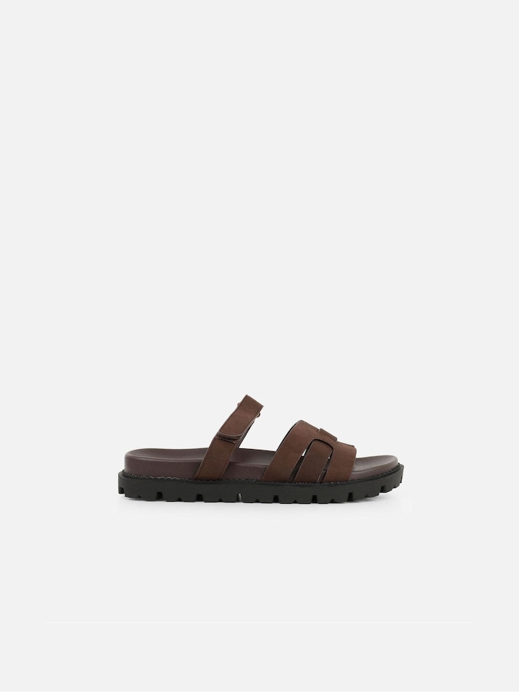 Simmi London Brown Adelle Chunky Strap Footbed Slides - Image 2 of 4