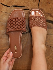 Simmi London Brown Luna Woven Flat Sandals - Image 1 of 4