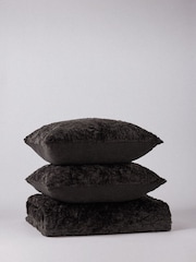 The Set 3 Piece Chocolate Textured Faux Fur Throw and Cushion Covers - Image 1 of 2