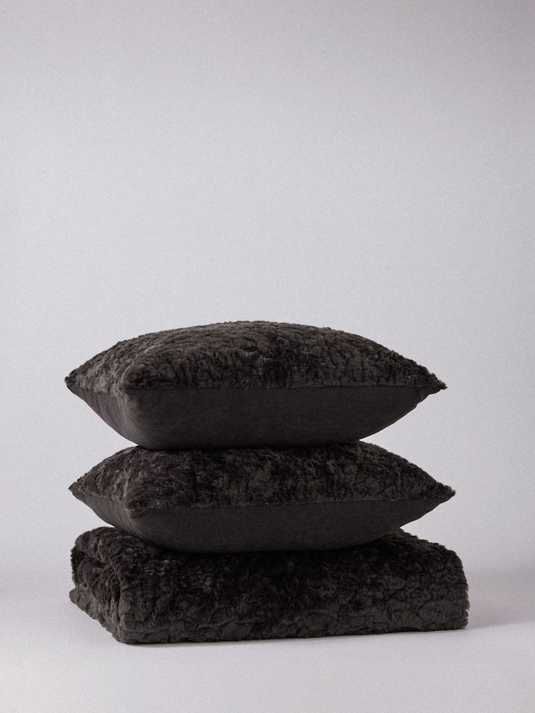 The Set 3 Piece Chocolate Textured Faux Fur Throw and Cushion Covers - Image 1 of 2