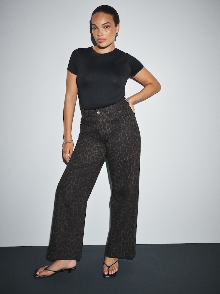 Leopard Print Hourglass Wide Leg Denim Jeans - Image 1 of 5