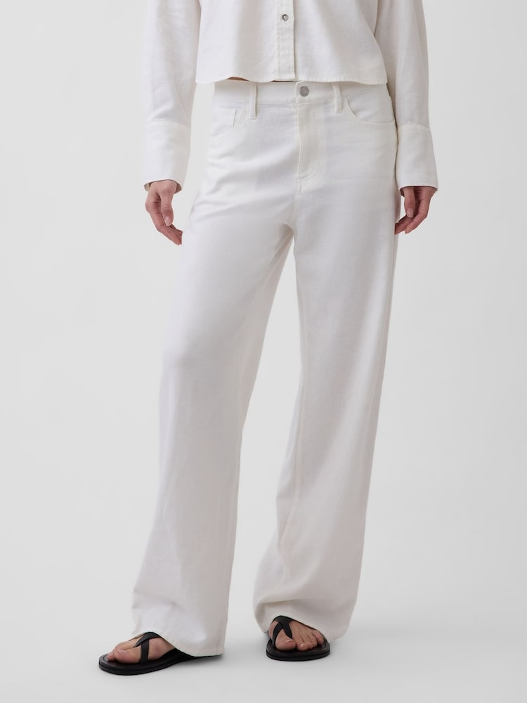 Gap White Linen-Cotton Wide-Leg Trousers - Image 1 of 4 Gap White Linen-Cotton Wide-Leg Trousers - Image 1 of 4