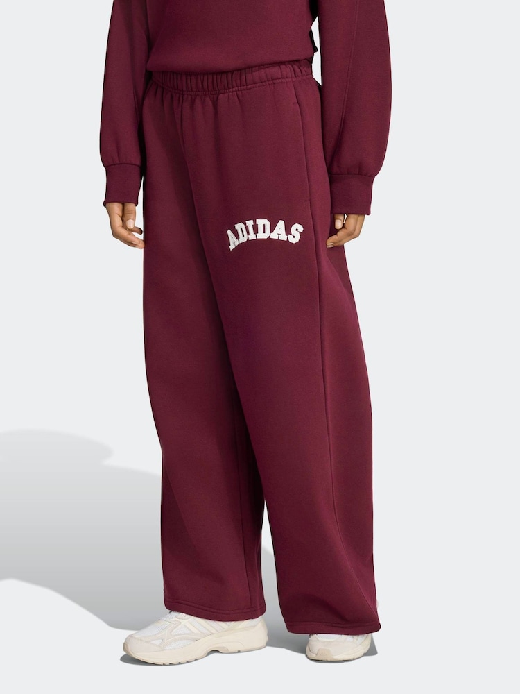 adidas Maroon Red Fleece Wide Leg Joggers - Image 1 of 6