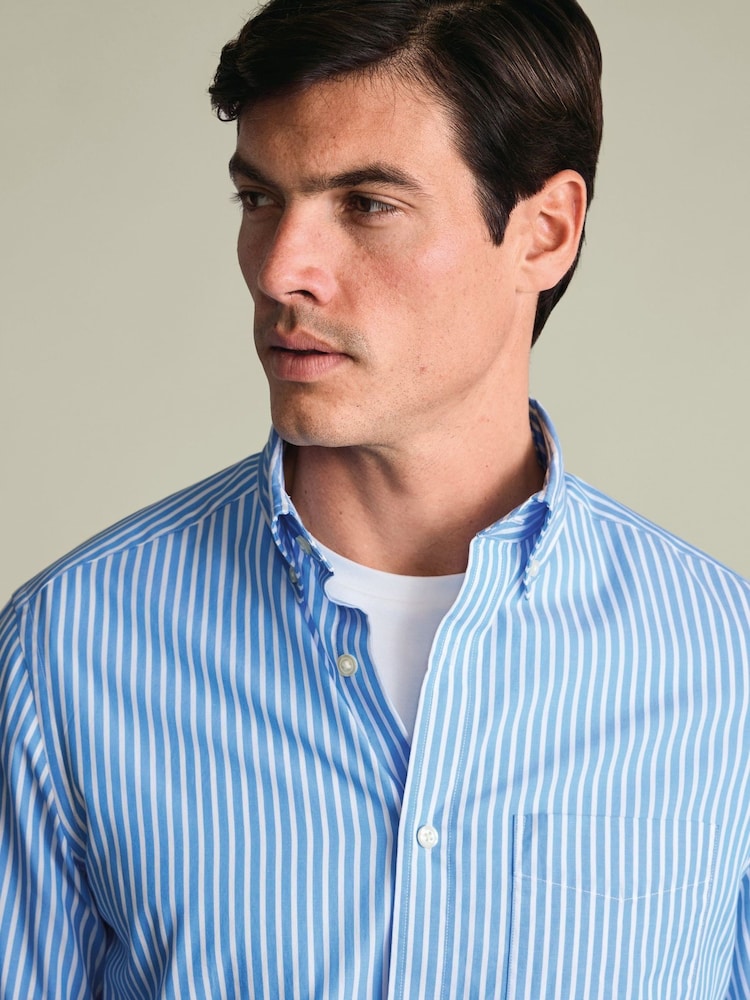 Charles Tyrwhitt Ocean Blue Stripe Stretch Washed Poplin Shirt - Image 2 of 5